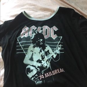 vintage ac/dc pink black and white band ringer tee